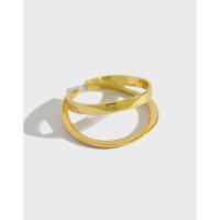 wholesale S925 Sterling Silver 847 Korean Style INS Minimalist Double-Layer Line Smooth Surface Women's Ring Adjustable Open Ring-18K Gold [No. 14/Adjustable] Opening adjustable