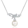 wholesale S925 Sterling Silver Natural Freshwater Pearl Necklace for Women with Bow Pendant, Sweet and Elegant Collarbone Chain for Distribution and Wholesale-0-4