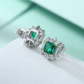 wholesale 925 Silver European and American Fashion Emerald Flower Earrings, Light Luxury Women's Studs with a High-End Sense-0-3