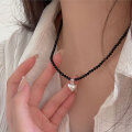 wholesale S925 Sterling Silver Black Agate Heart Necklace for Women, Korean New Style Minimalist and High-End Small All-Match Choker-0-1