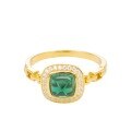 wholesale S925 silver plated with 18k gold, 6*6mm Italian retro cultured emerald sugar loaf ring for women, same as Xiaohongshui style-0-4