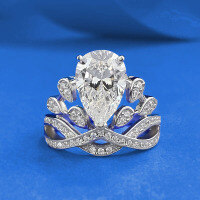wholesale S925 metal live broadcast new pear-shaped teardrop crown 8*12 diamond ring for women, fashionable fancy-shaped diamond ring-R082 White Diamond Crown Ring>Size 5