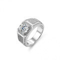 Platinum-Plated 925 Sterling Silver Solid Men's Ring with Full Moissanite-0-3