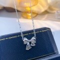 wholesale S925 Sterling Silver Fashionable Shiny Large Bow Knot Necklace with Inlaid Diamonds, Niche Design, Versatile and Chic Collarbone Chain-0-0