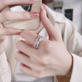 wholesale S925 Silver Korean Style Irregular Concave Dot Multi-Line Cross Minimalist Versatile Open Ring-0-3