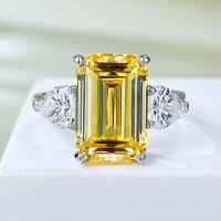 wholesale Metal material at the front - Mu Jing Jewelry simulated gemstone ring emerald cut 5 carat 12*8 niche design sugar cube diamond ring for women-R575 Yellow Diamond 8