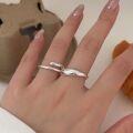 wholesale S925 sterling silver irregular double-ring women's fashion cross finger ring, unique and stylish, Japanese and Korean new collection-0-2