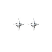 wholesale Sterling Silver S925 Four-pointed Star Earrings For Women, Ins Niche Design, Commuter-friendly, Personalized And Versatile, Minimalist Polished Star Stud Earrings-Star Earrings - Silver [with Rubber Earplugs]  925 Silver