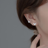 wholesale Sterling Silver Insect Temperament Inlaid Diamond Butterfly No Ear Piercing Sweet Ear Clip Women Korean Style Earrings M00727-S925 silver pair of earrings 925 silver