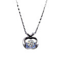 Sterling Silver Moissanite Pendant Necklace with Jumping Apple Heart-0-2