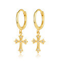 wholesale S925 Sterling Silver Micro-Pave Zircon Cross Pendant Hoop Ear Clasp Fashionable and Creative Design Earrings-0-0