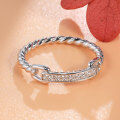 wholesale 925 Sterling Silver Ring for Women, Ins Niche Design with Diamond Accents, Interlocking Hoop, Twist Rope Vine Pattern Moissanite Ring-0-0