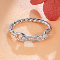 wholesale 925 Sterling Silver Ring for Women, Ins Niche Design with Diamond Accents, Interlocking Hoop, Twist Rope Vine Pattern Moissanite Ring-K White US size 6.5