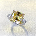 wholesale S925 Silver Zhuo Zhifan New Square Pagoda 12*12mm Asscher Cut High-Carbon Diamond Yellow Diamond Ring European and American Style-0-2