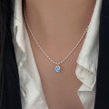 wholesale S925 Sterling Silver with Blue Zircon Heart Necklace for Women, Minimalist and Elegant, Versatile Small Silver Bead Collarbone Chain-0-0