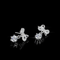 S925 Sterling Silver Moissanite Bow Drop Earrings with Tassel-50 points (Moissanite)