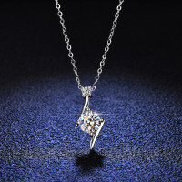 S925 Silver Moissanite S-Shaped Lightning Pendant Necklace-1-carat necklace (zircon) - 925 silver