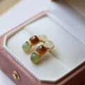 wholesale S925 Silver Alloy Wholesale Natural Hetian Jade Multi-Gem Stud Earrings, New Chinese Style Earrings, Live Streaming Hit-0-0