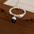 wholesale S925 Sterling Silver Open Ring with Black Agate for Women, Minimalist Ins Style, Exquisite Niche Luxury with a Sense of High-End-0-0