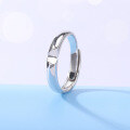 wholesale S925 Silver Korean Fashion Couple Ring Pair with Heart-shaped Indentation Adjustable Open Ring for Men and Women-0-1