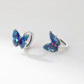 wholesale S925 Sterling Silver Vintage Blue Resin Butterfly Ear Clips with Design Sense for Women M06684-0-2
