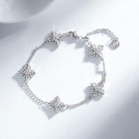 24K Gold-Plated Vajra Five-Flower Bracelet with Full Diamond Inlay-Silver-SL104-T