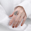 wholesale S925 Sterling Silver Retro Vintage Ethnic Style Peacock Phoenix Design Openwork Exaggerated Wide Opening Ring for Women-0-3