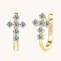 wholesale Silver Plated Gold Amazon Cross Hot Selling Moissanite Earrings for Women U-Shaped Personality Hip Hop Ear Clips-Gold 0.36 carats +0.36 carats
