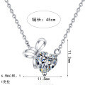 S925 Silver Moissanite Necklace with Bunny Ear Bow Heart Pendant-0-3