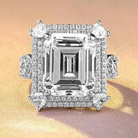 wholesale S925 Silver New High-Carbon Diamond Powder Square Ring 10*12mm, Cross-Border European and American Style Women's Versatile-R589 White No. 9