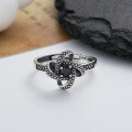wholesale S925 Sterling Silver Retro 3D Overlapping Black Obsidian Pattern Punk Style Ring-0-1
