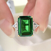 wholesale S925 Silver 10*14 Rectangular Cabochon Emerald Ring for Women, Minimalist and Elegant, Available for Drop Shipping-Green No. 5