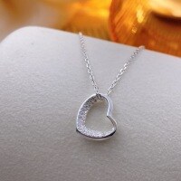 wholesale Metal material: 999 Silver Hollow diamond-inlaid irregular heart necklace, niche design, minimalist and elegant collarbone chain gift-Pure Silver Heart Necklace Pure Silver