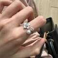 wholesale S925 Sterling Silver Minimalist New Chinese Style Floral Adjustable Open Ring with Shell Pearl and Frosted Textured Bloom-0-2