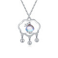 wholesale S925 Sterling Silver Women's Moonstone Snake Necklace with Bell and Ruyi Lock, Small and Unique Design, New Chinese Style Collarbone Chain-0-4