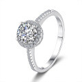 S925 Sterling Silver 1-Carat Luxury Round Halo Moissanite Ring, Factory Cross-Border Supply-0-3