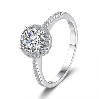 S925 Sterling Silver 1-Carat Luxury Round Halo Moissanite Ring, Factory Cross-Border Supply.-carats (superior white moissanite)  Hong Kong lot number 18