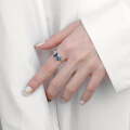 wholesale S925 Sterling Silver Korean Style Minimalist Ins Wind Irregular Prong Setting Blue Square Zircon Open Ring-0-2