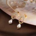 wholesale 14K Gold 925 Sterling Silver Earrings with Natural Baroque Pearls, Korean Fashion Minimalist Style, New Arrival in January 2024-0-0