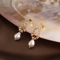wholesale 14K Gold 925 Sterling Silver Earrings with Natural Baroque Pearls, Korean Fashion Minimalist Style, New Arrival in January 2024-14K gold, approx. weight: 3.14g 925 silver