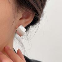 wholesale S925 Sterling Silver Double Layer Square Sandblasted Stud Earrings for Women, Korean Style Small and Fashionable Versatile Earrings-Sterling silver