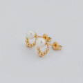 wholesale S925 Silver Plated 14K Gold French Minimalist Style Hollow Pearl Earrings-0-3