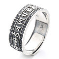 wholesale Metal S925 pure silver retro wide surface Sanskrit Heart Sutra six-word mantra ring, ethnic unisex finger ring-0-5