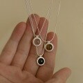 wholesale S925 Sterling Silver Matte Black Onyx Tiger's Eye Round Pendant Necklace Gray Agate Collarbone Chain Unisex-0-0