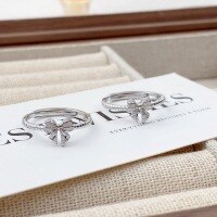 wholesale S925 Sterling Silver Bow Ribbon Inlaid with Diamond Ring for Women, New Fashionable and Luxurious, Minimalist and High-End-Bow Ring Adjustable opening