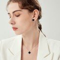 wholesale S925 silver four-leaf clover black onyx necklace set, ins-style jewelry, delicate and minimalist, cross-border customizable women's accessories-0-1