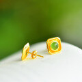 wholesale Gold-plated 925 silver vintage-style certified Hetian jade earrings minimalist square-set semi-circular jade earrings for women-0-1