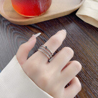 wholesale S925 sterling silver Korean trendy street punk style black zirconia multi-layer ring ins creative open ring-1294JM/approx. 4g>Adjustable opening