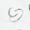 wholesale S925 Sterling Silver Zircon Star and Moon Ring Sweet Little Fresh Light Luxury Gorgeous Adjustable Open Ring-0-2