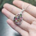 wholesale S925 Silver Fashionable Natural Tourmaline Pendant Necklace, European and American Extravagantly Set Rainbow Gemstone Pendant for Women-0-3